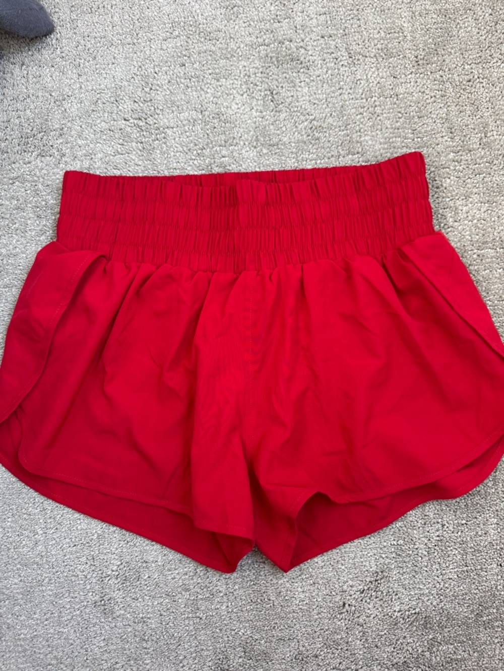 Cara Loren Active High-Rise Red Athletic Shorts with Smocked Waistband - Medium